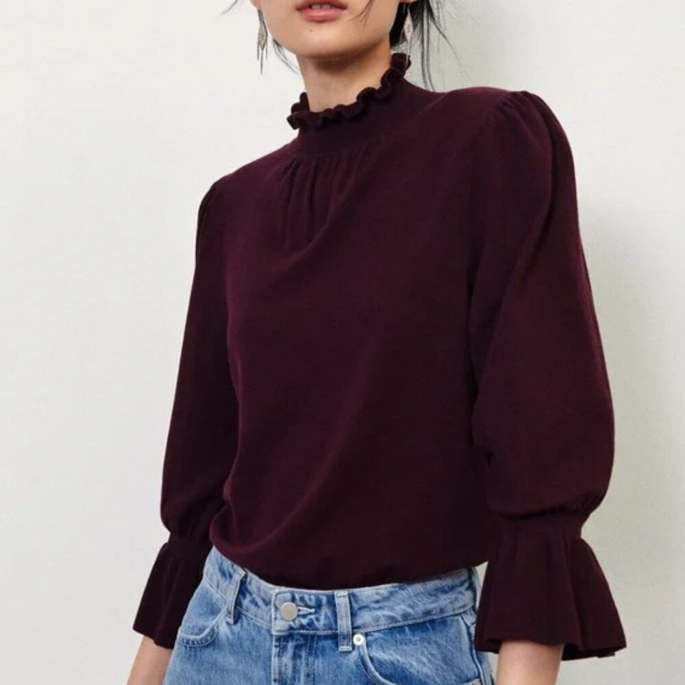 Women's BA&SH Light Knit Sweater, Size Small, Burgundy